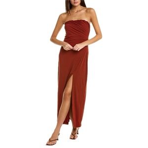 Free People Haley Strapless Midi Dress – Acorn Brown Slit Jersey Maxi – XS